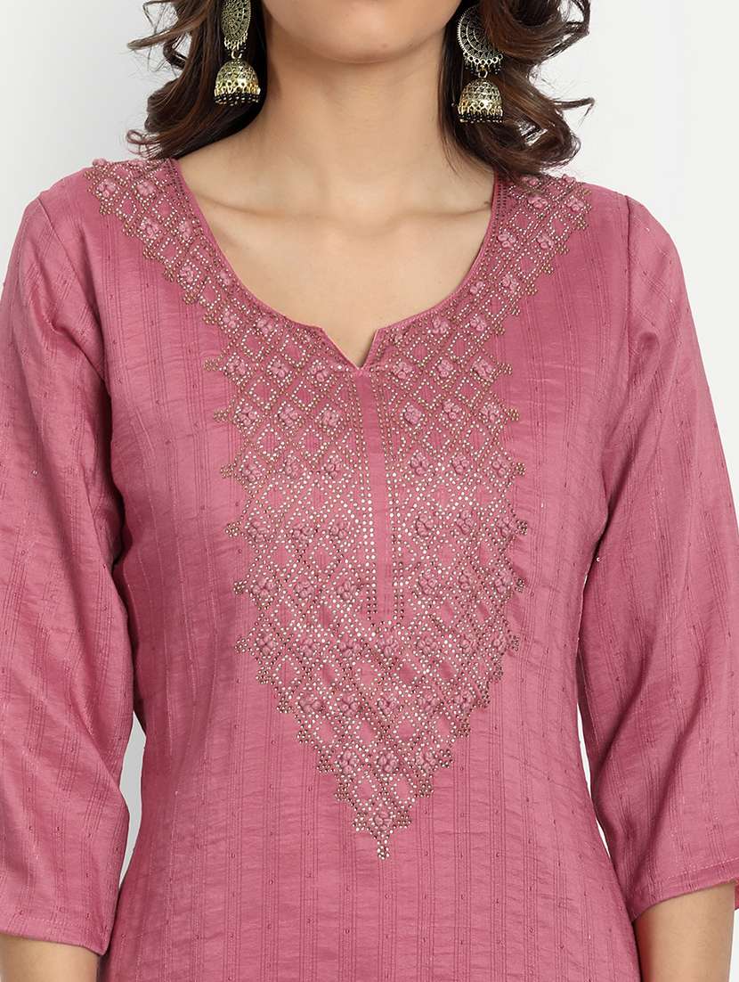 women three quarter sleeve kurta pant set - 21954216 -  Standard Image - 5
