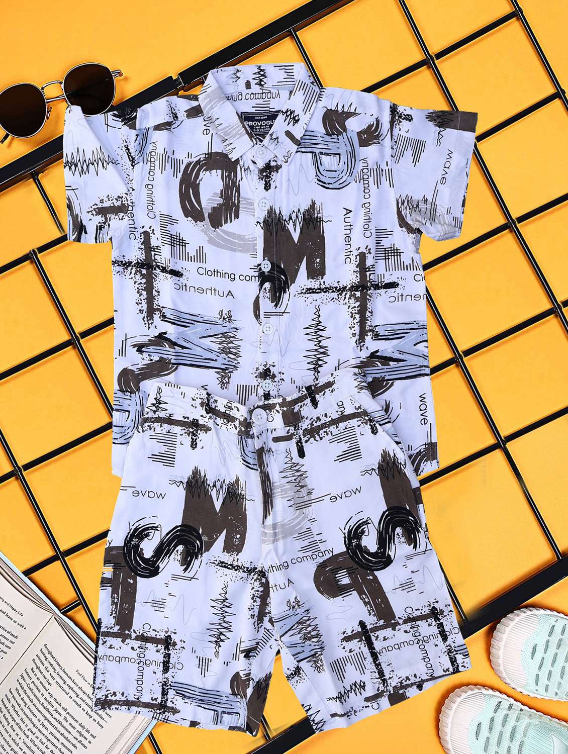 boys printed shirt and short co-ord set