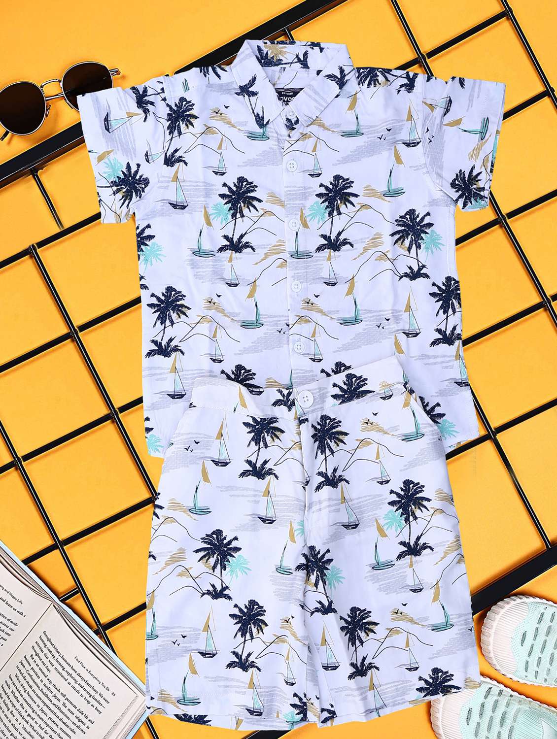 boys printed shirt and short co-ord set