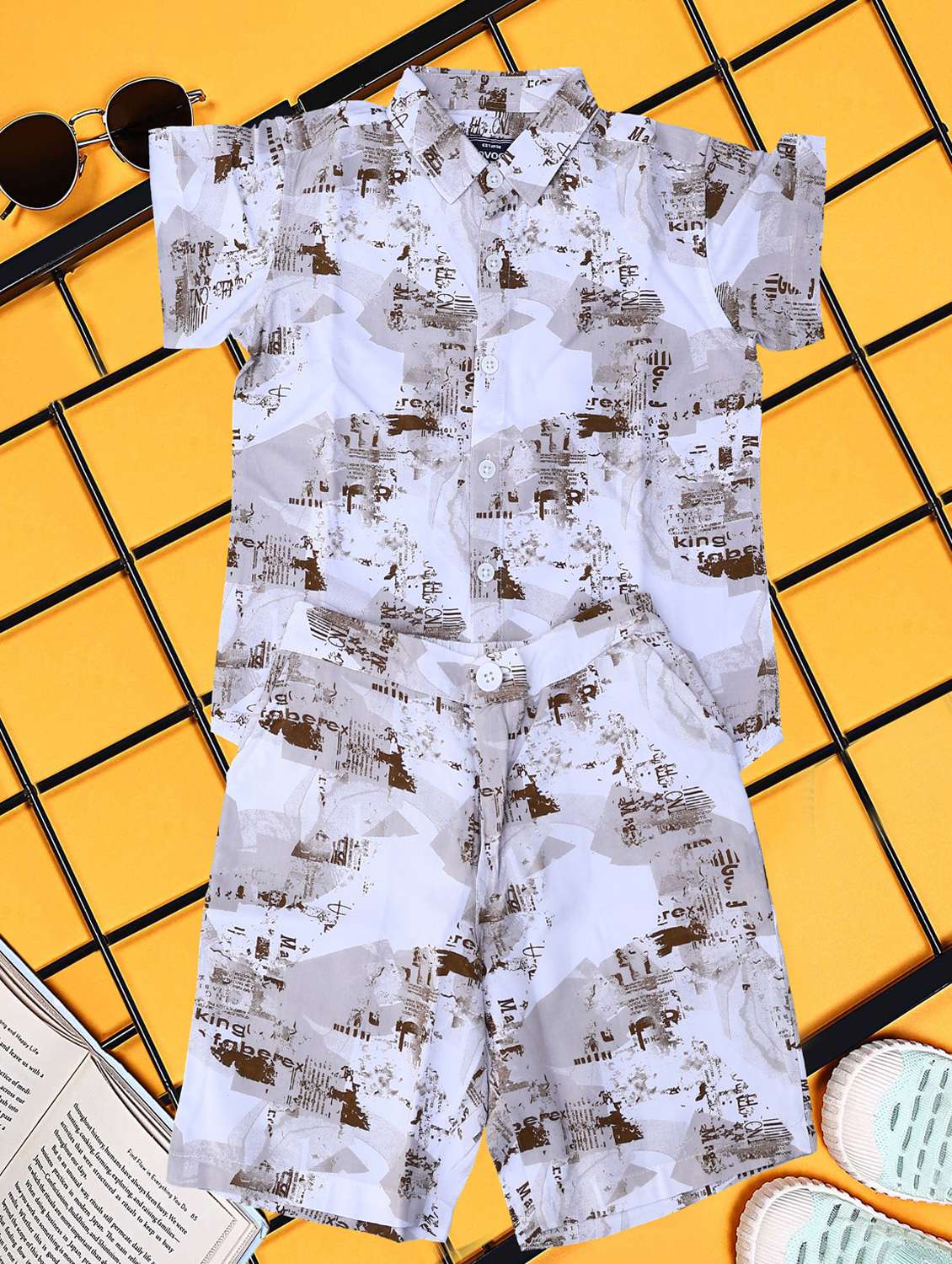 boys printed shirt and short co-ord set