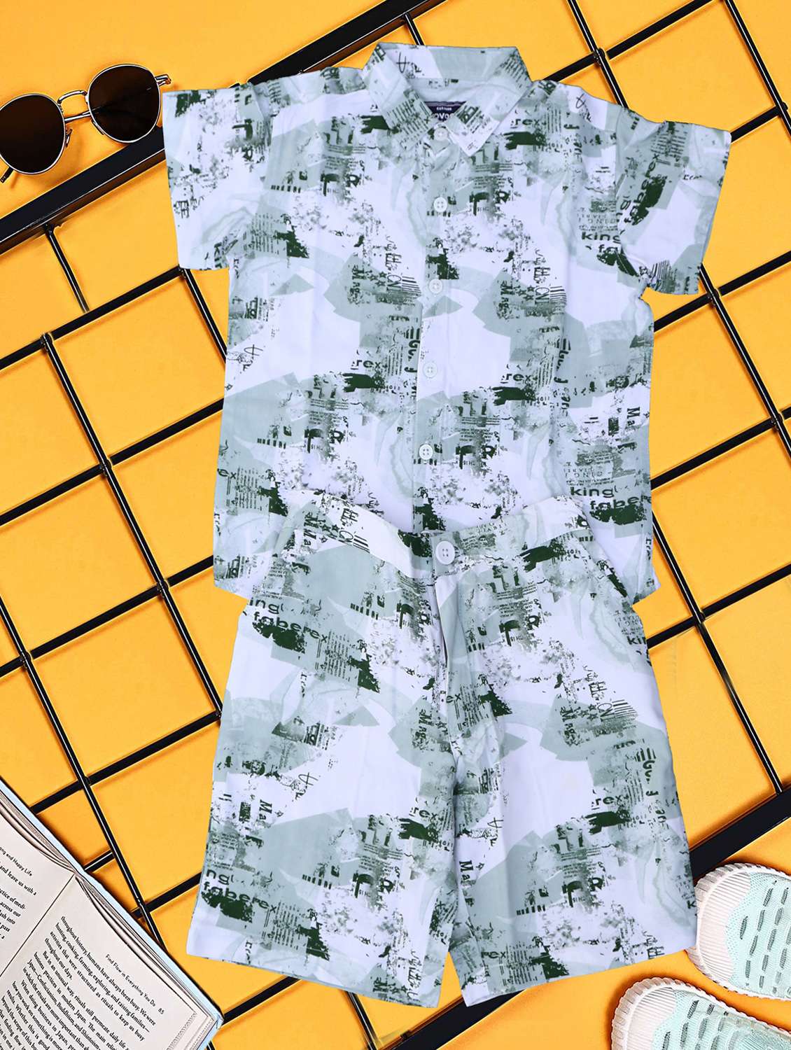 boys printed shirt and shorts co-ord set