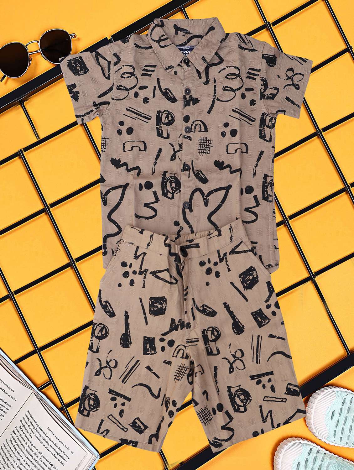boys printed shirt and short co-ord set