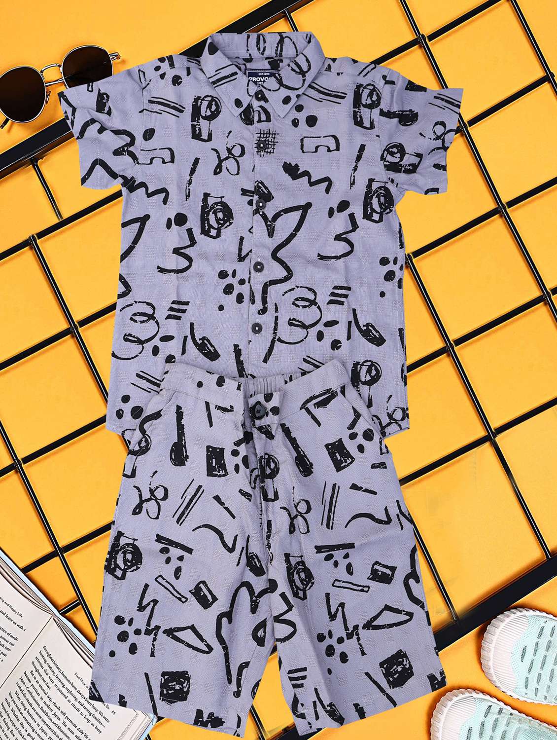 boys printed shirt and short co-ord set