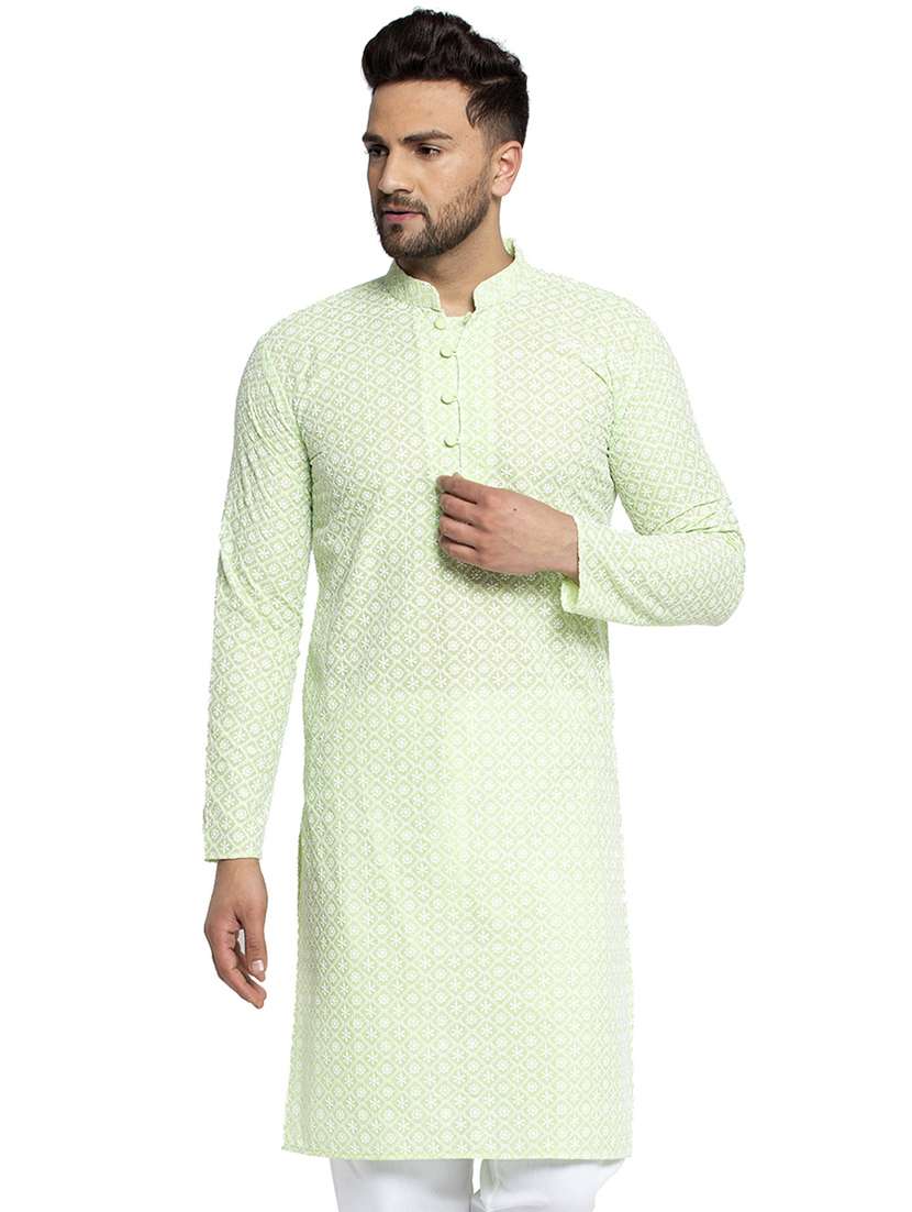 men embroidered mandarin neck long kurta