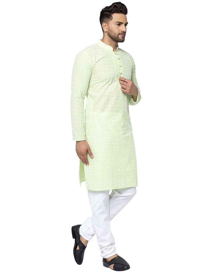 men embroidered mandarin neck long kurta - 21954294 -  Standard Image - 3