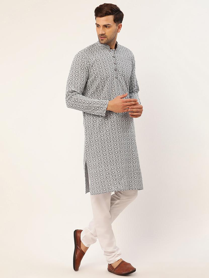 men embroidered mandarin neck long kurta - 21954295 - Standard Image - 3