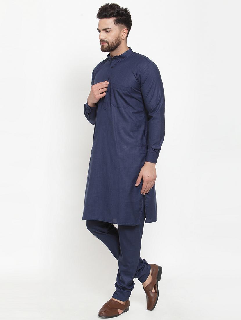 men solid mandarin neck long kurta - 21954305 - Standard Image - 3