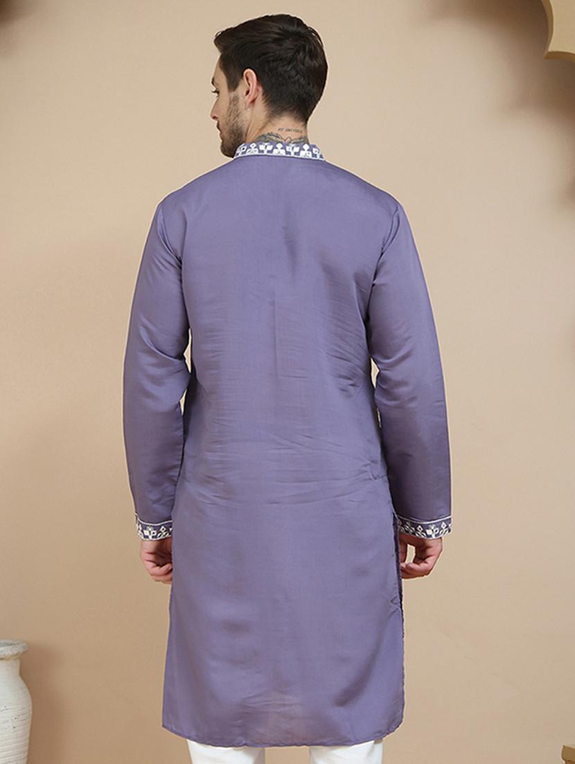 men embroidered mandarin neck long kurta - 21954310 - Standard Image - 3