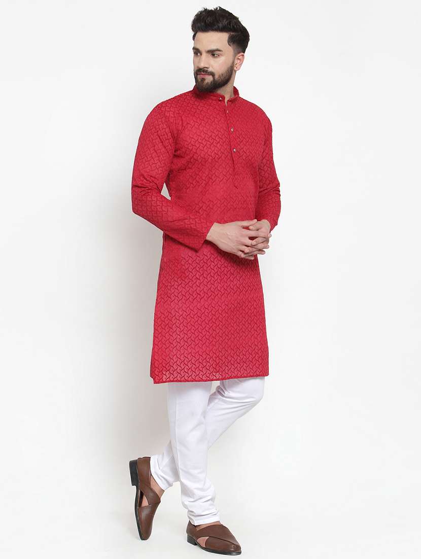 men embroidered mandarin neck long kurta - 21954316 -  Standard Image - 3
