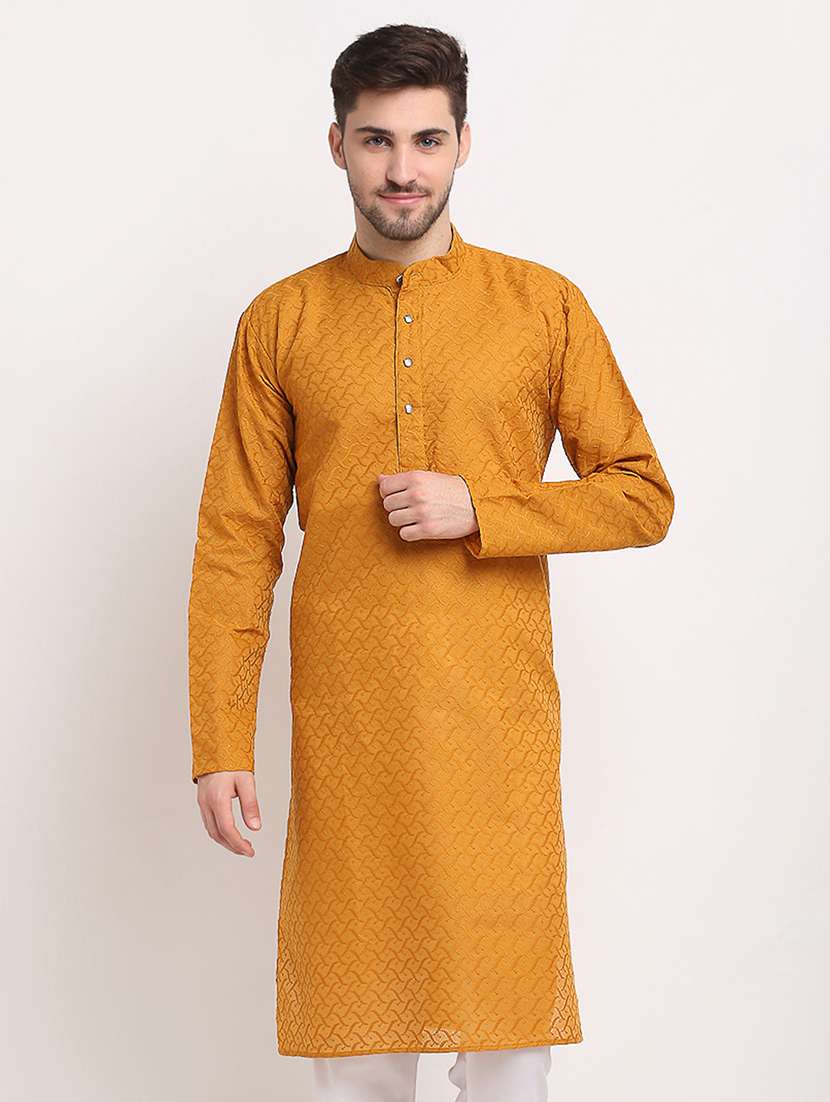 men embroidered mandarin neck long kurta - 21954317 - Zoom Image - 0