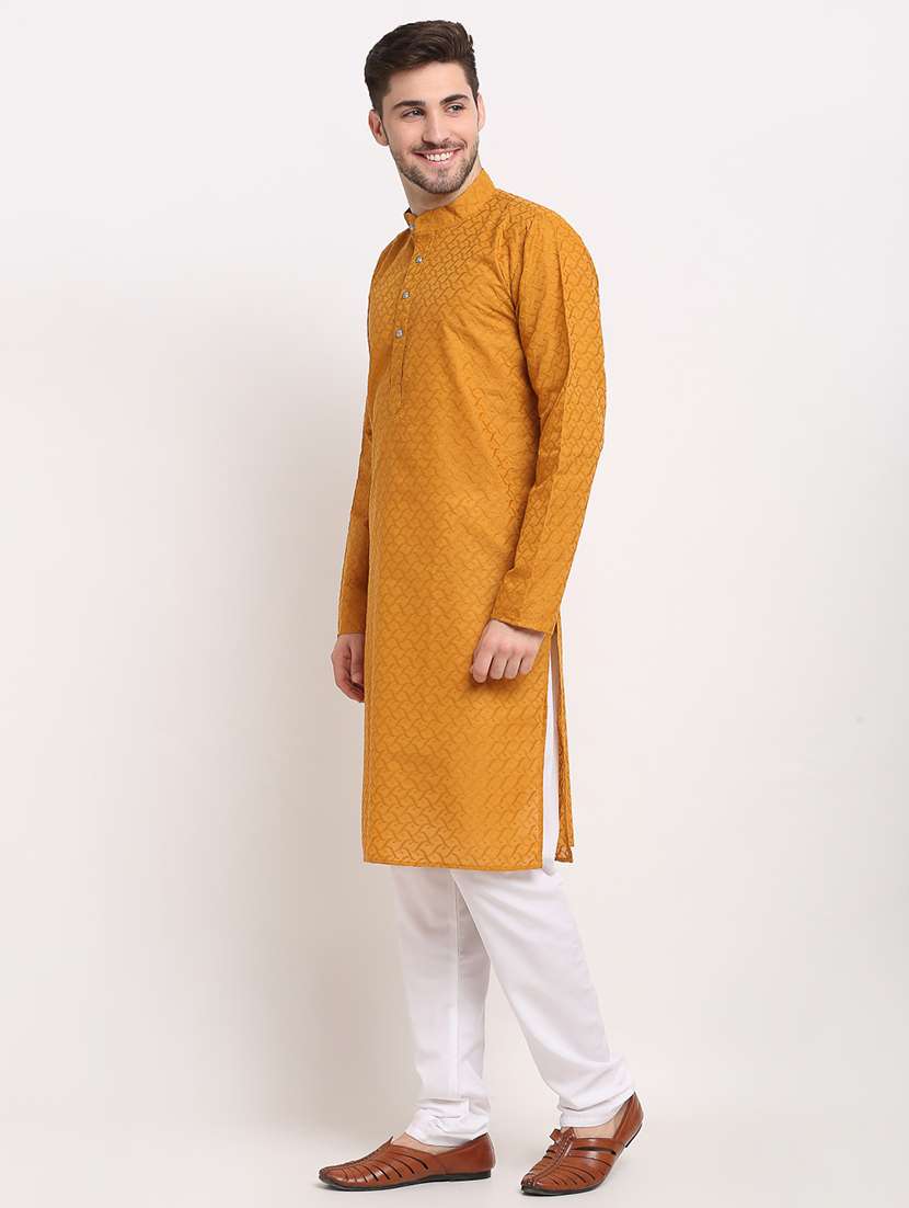 men embroidered mandarin neck long kurta - 21954317 - Standard Image - 3