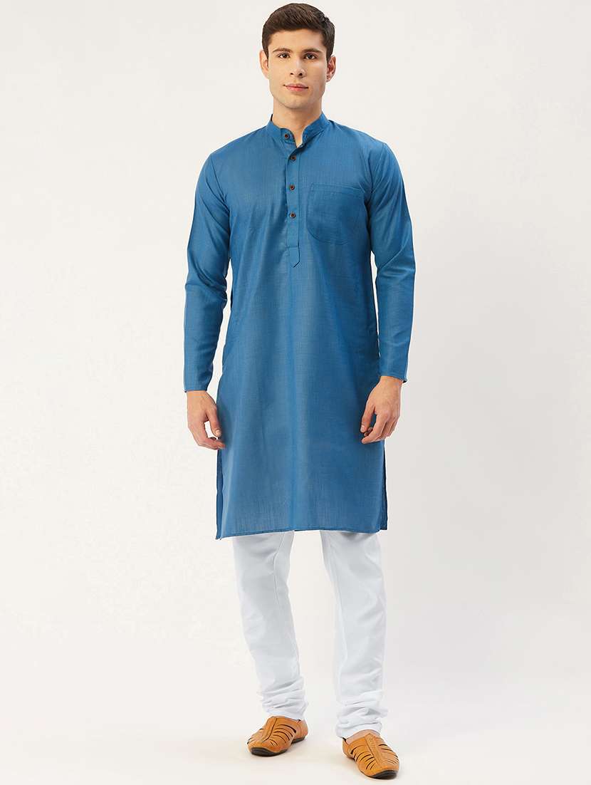 men solid mandarin neck long kurta - 21954329 - Standard Image - 3