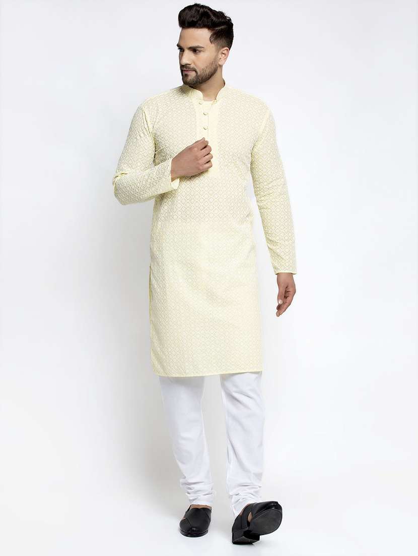 men mandarin neck kurta pyjama ethnic wear set