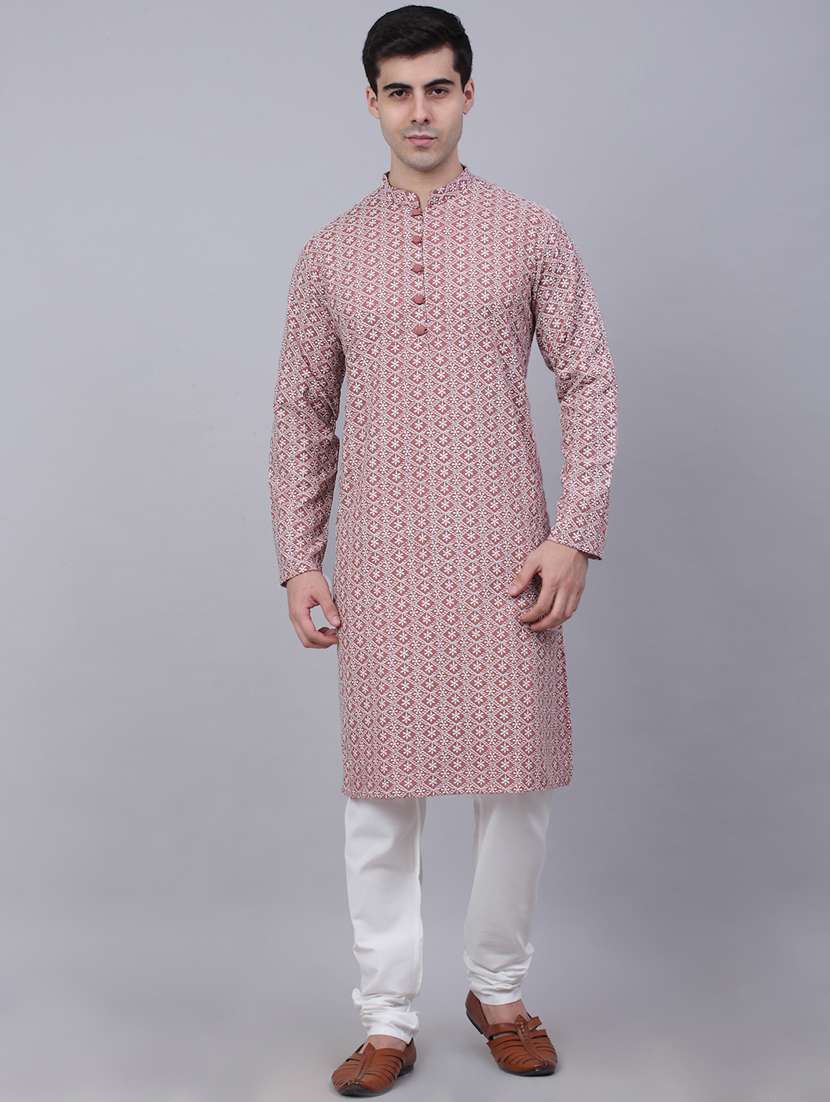 men mandarin neck kurta pyjama ethnic wear set
