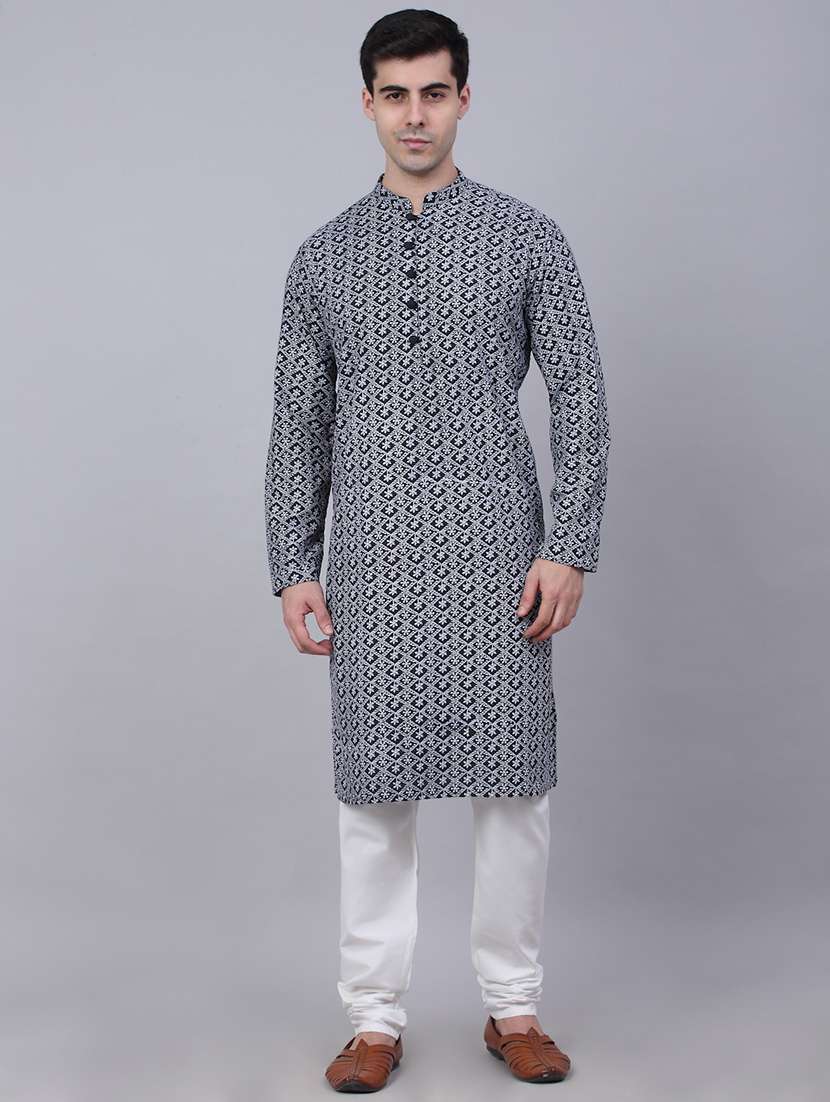 men mandarin neck kurta pyjama ethnic wear set