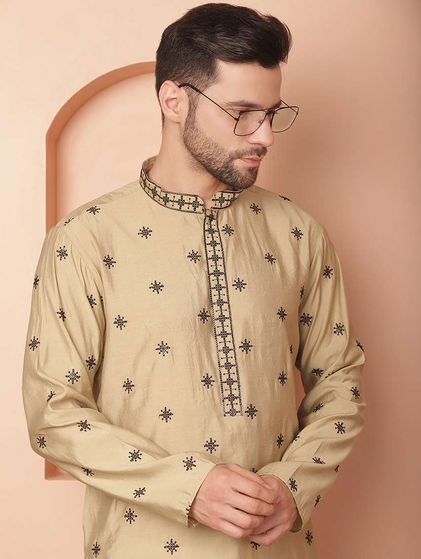men mandarin neck kurta pyjama ethnic wear set - 21954355 -  Standard Image - 3
