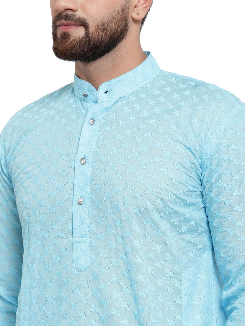 men mandarin neck kurta pyjama ethnic wear set - 21954369 - Standard Image - 3