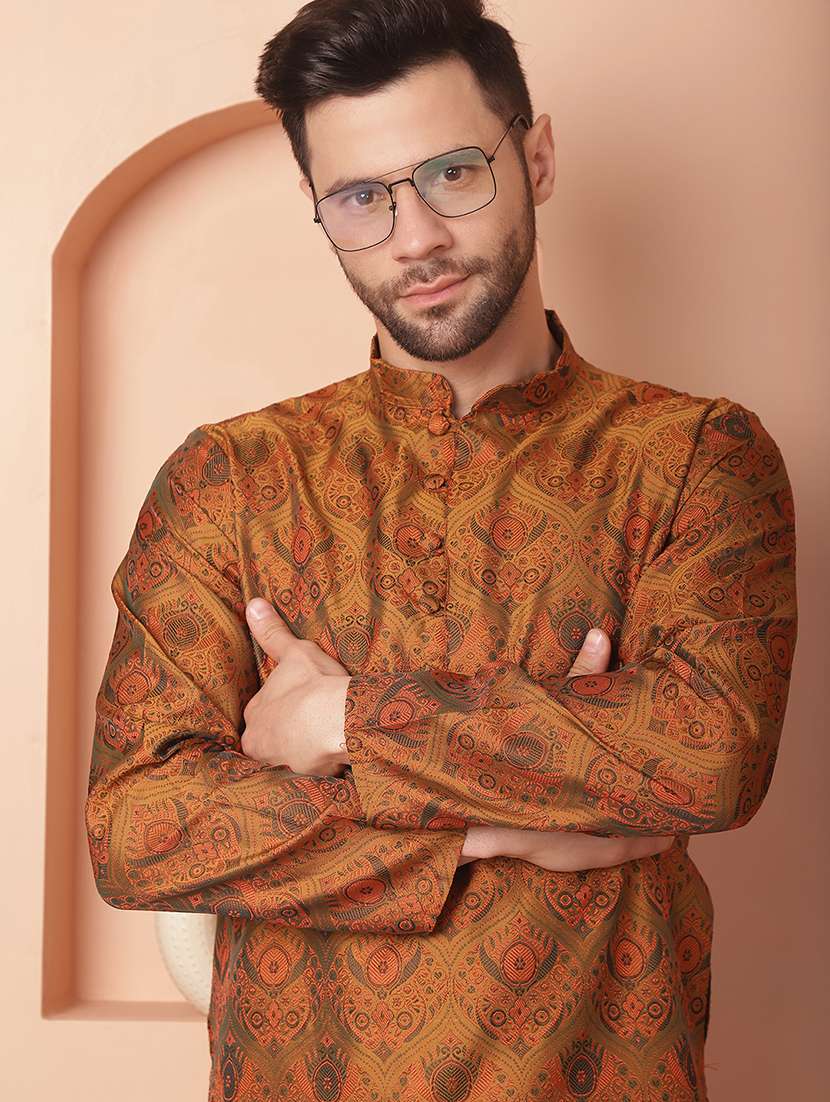 men mandarin neck kurta pyjama ethnic wear set - 21954386 - Standard Image - 3