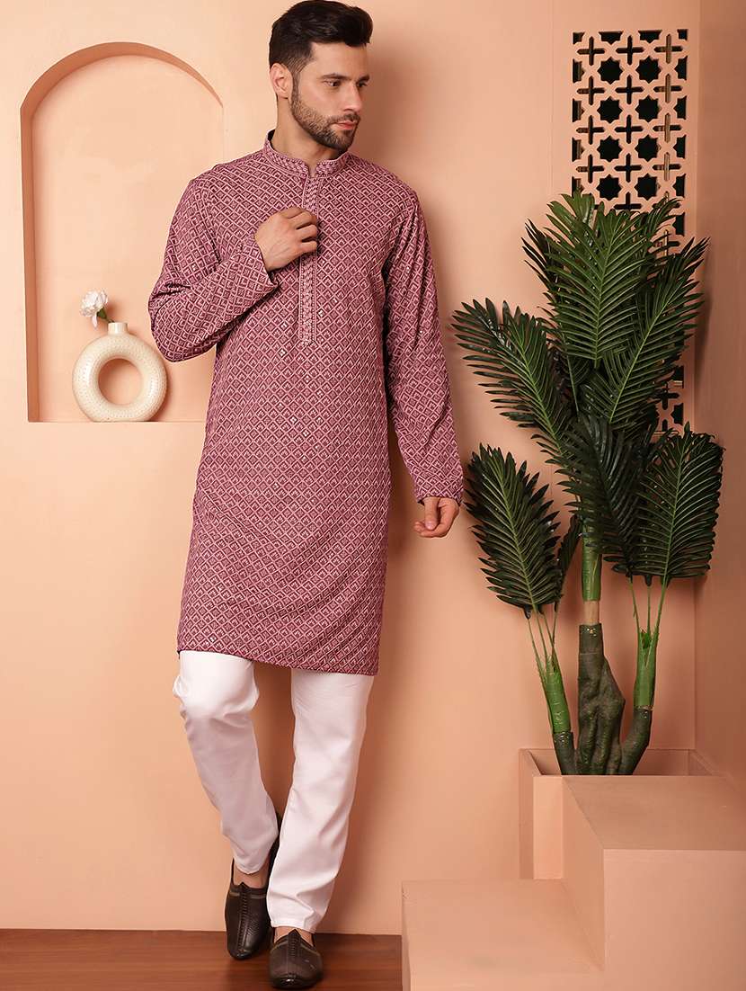 men mandarin neck kurta pyjama ethnic wear set