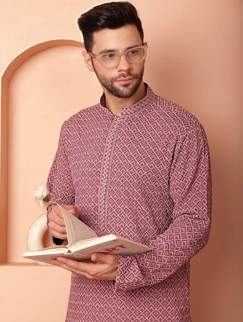 men mandarin neck kurta pyjama ethnic wear set - 21954389 -  Standard Image - 3
