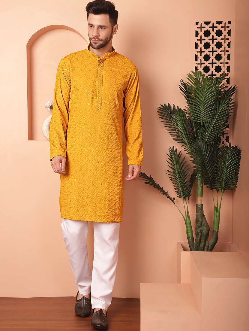 men mandarin neck kurta pyjama ethnic wear set