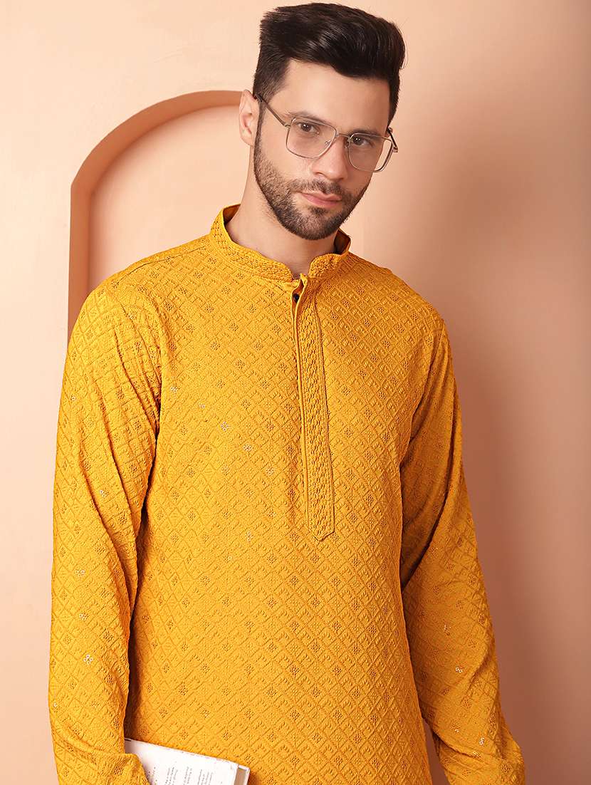 men mandarin neck kurta pyjama ethnic wear set - 21954390 -  Standard Image - 3
