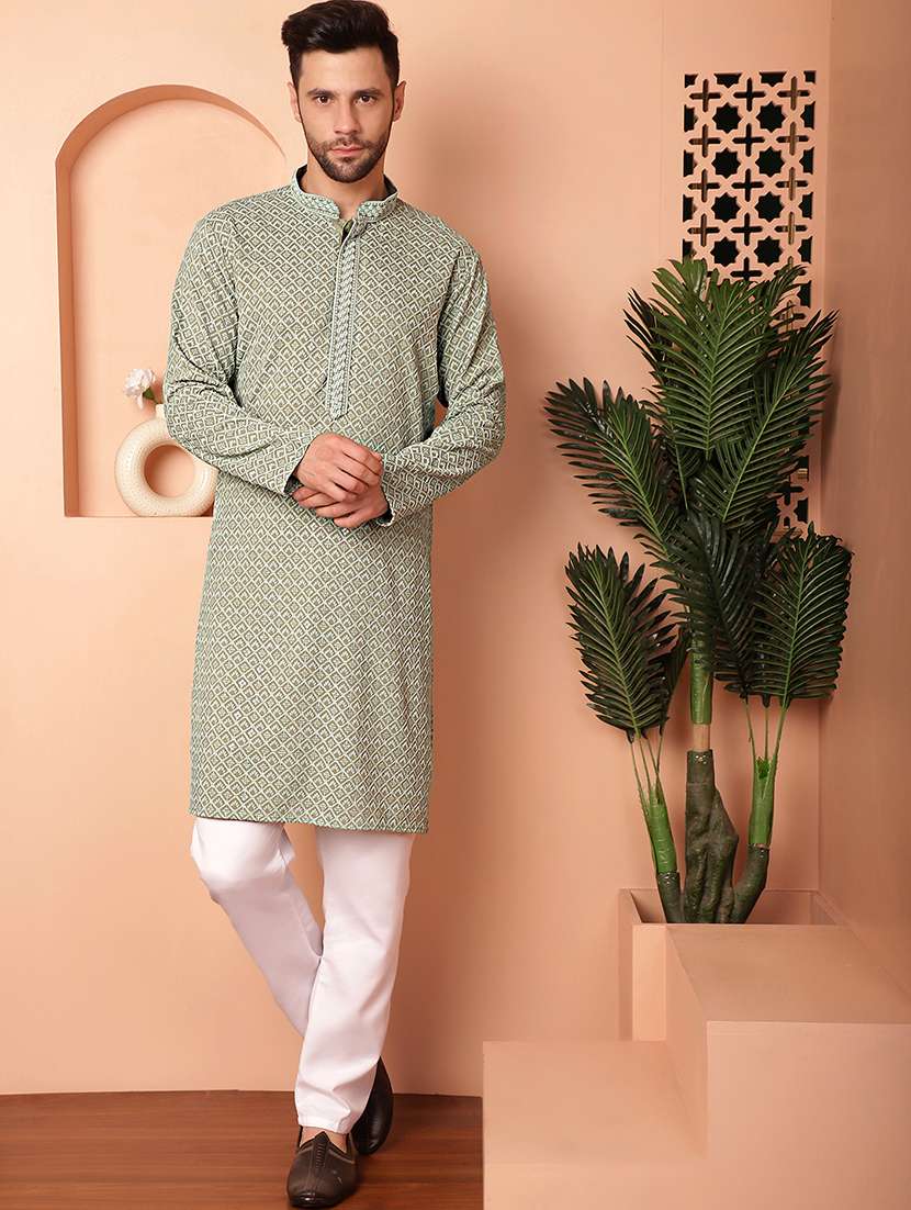 men mandarin neck kurta pyjama ethnic wear set
