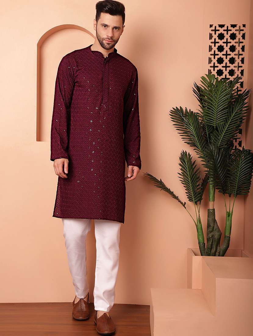 men mandarin neck kurta pyjama ethnic wear set