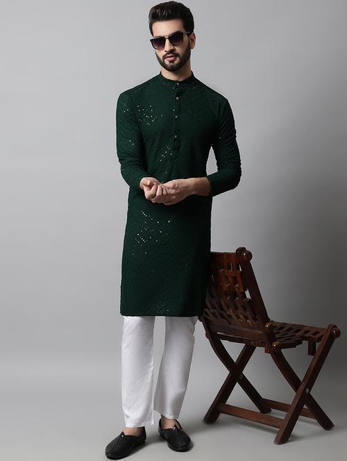 men mandarin neck kurta pyjama ethnic wear set - 21954396 - Standard Image - 0