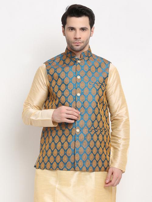 men mandarin neck regular fit nehru jacket - 21954400 - Standard Image - 0