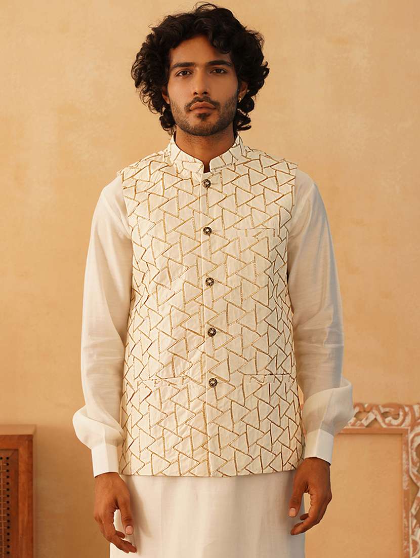 men mandarin neck regular fit nehru jacket