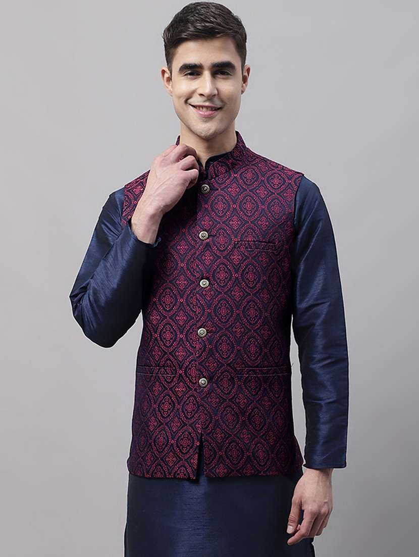 men mandarin neck regular fit nehru jacket