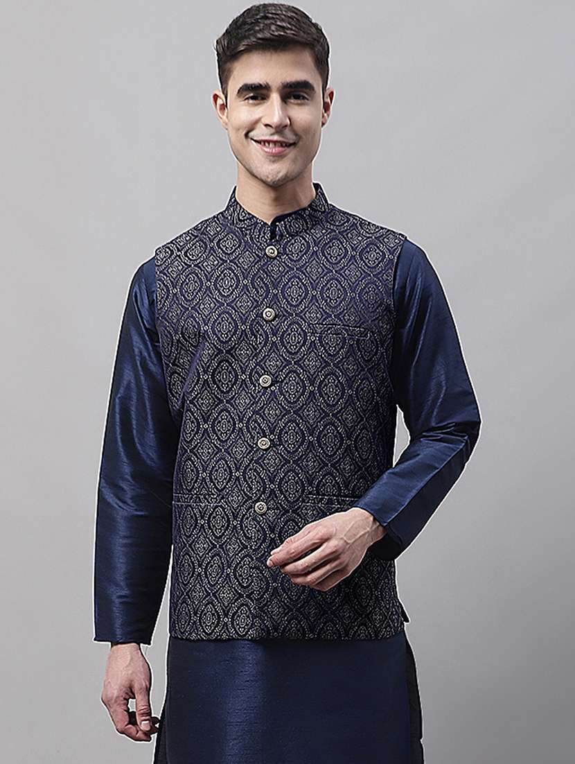 men mandarin neck regular fit nehru jacket