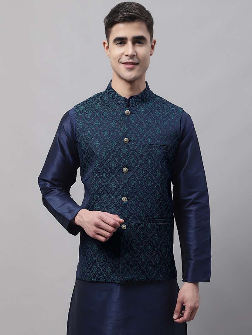 men mandarin neck regular fit nehru jacket