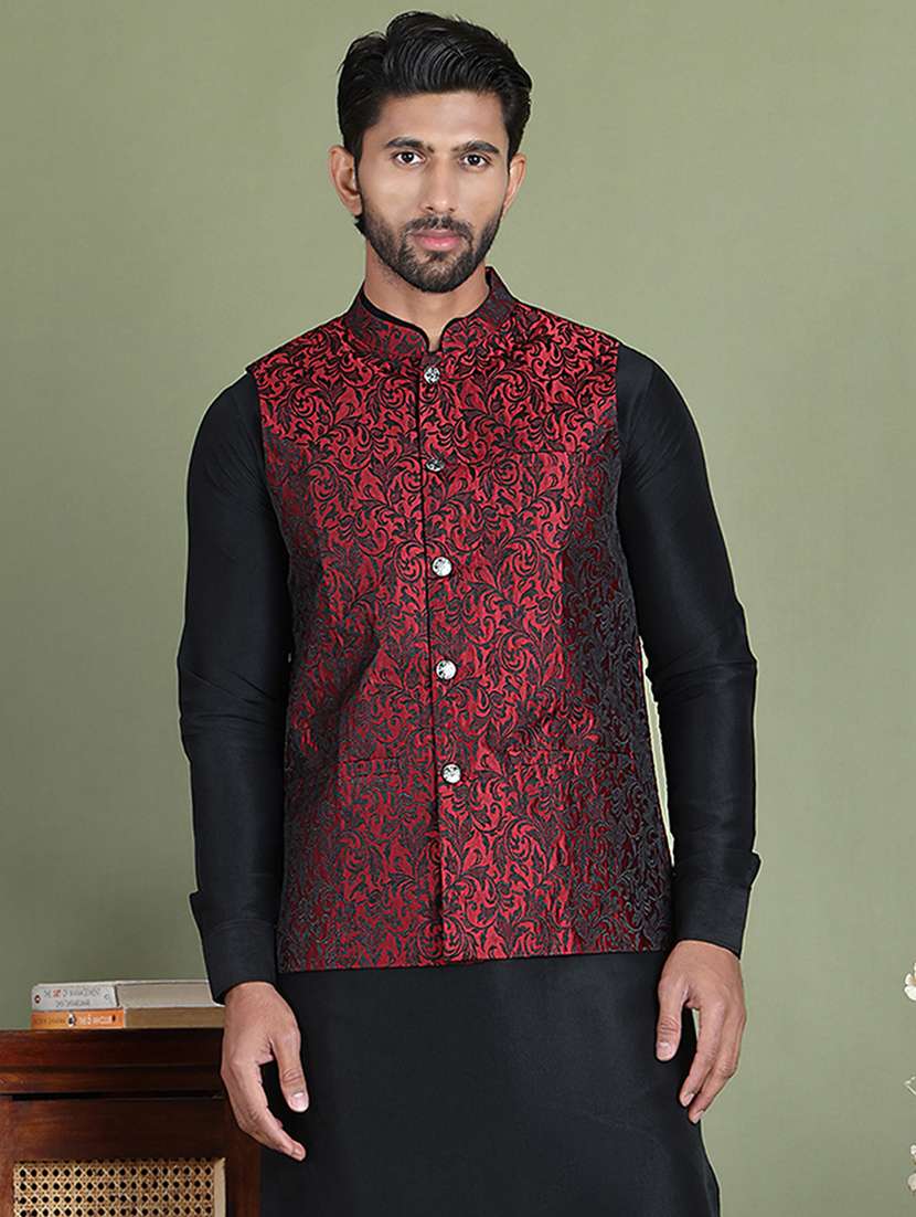 men mandarin neck regular fit nehru jacket