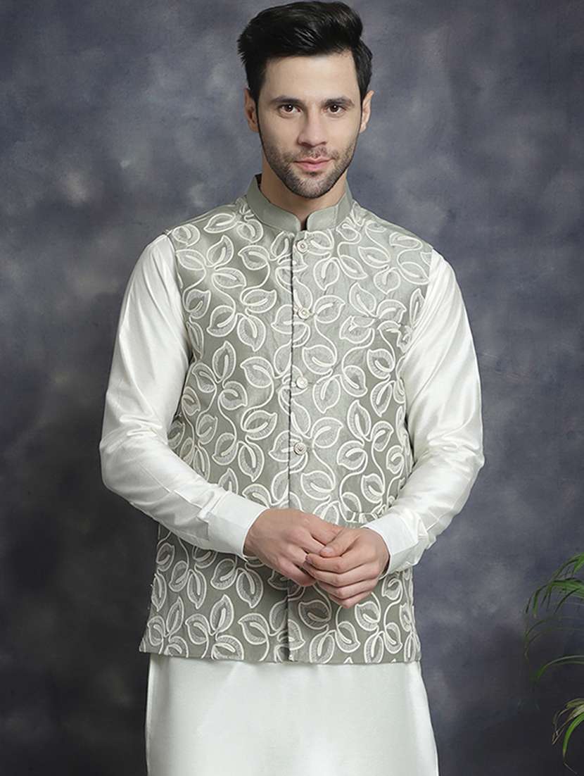 men mandarin neck regular fit nehru jacket