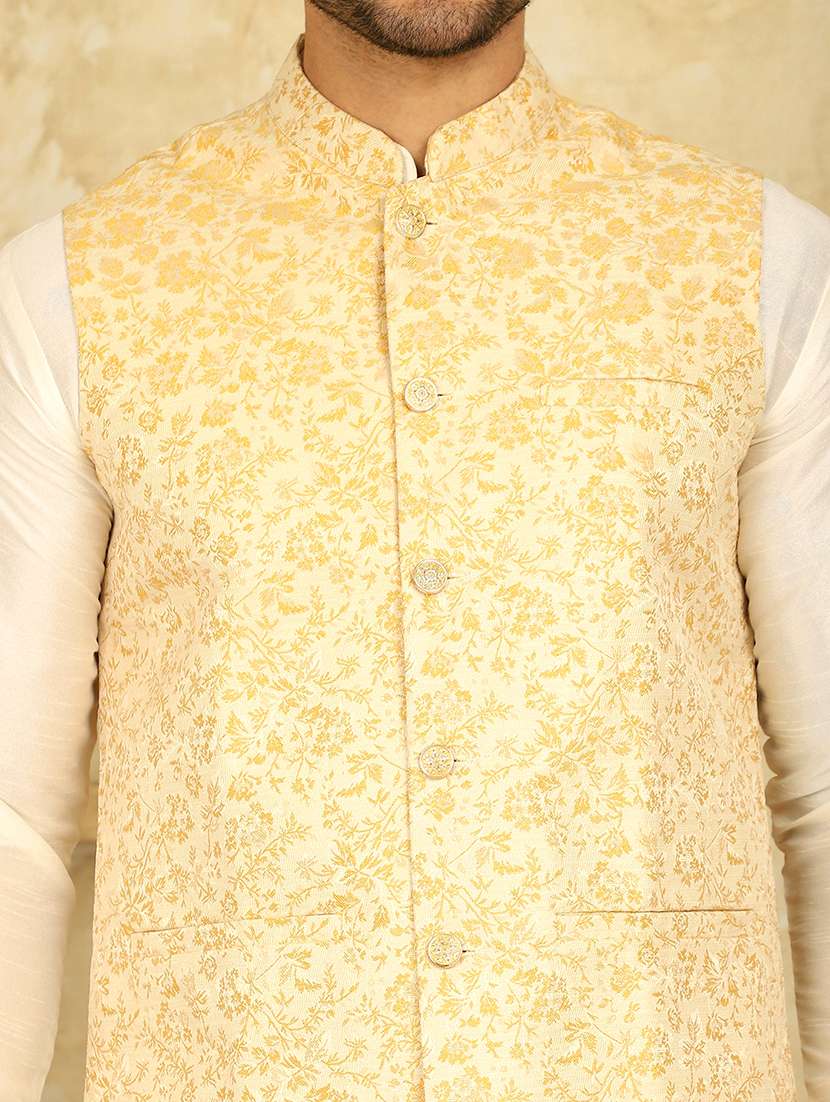 men mandarin neck kurta pyjama with jacket ethnic wear set - 21954430 -  Standard Image - 3