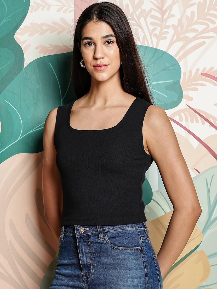 women solid sleeveless crop top - 21954442 - Zoom Image - 0