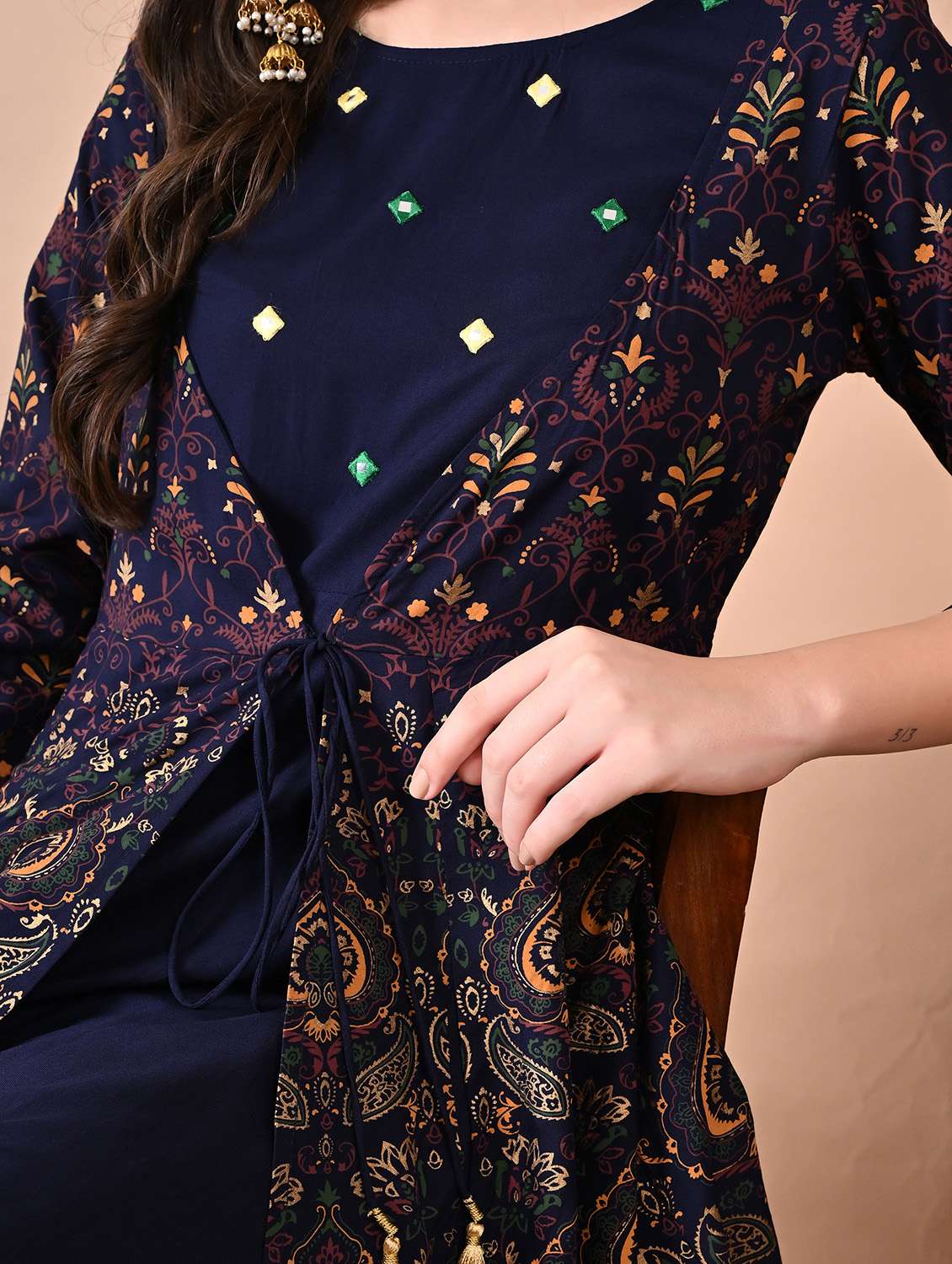 women three quarter sleeve a-line ethnic dress - 21954449 - Standard Image - 5