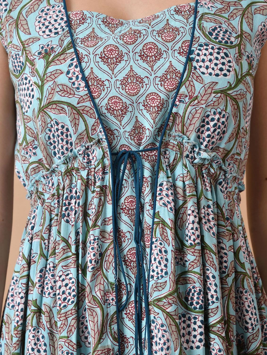women light blue printed sleeveless tiered ethnic dress - 21954450 - Standard Image - 5
