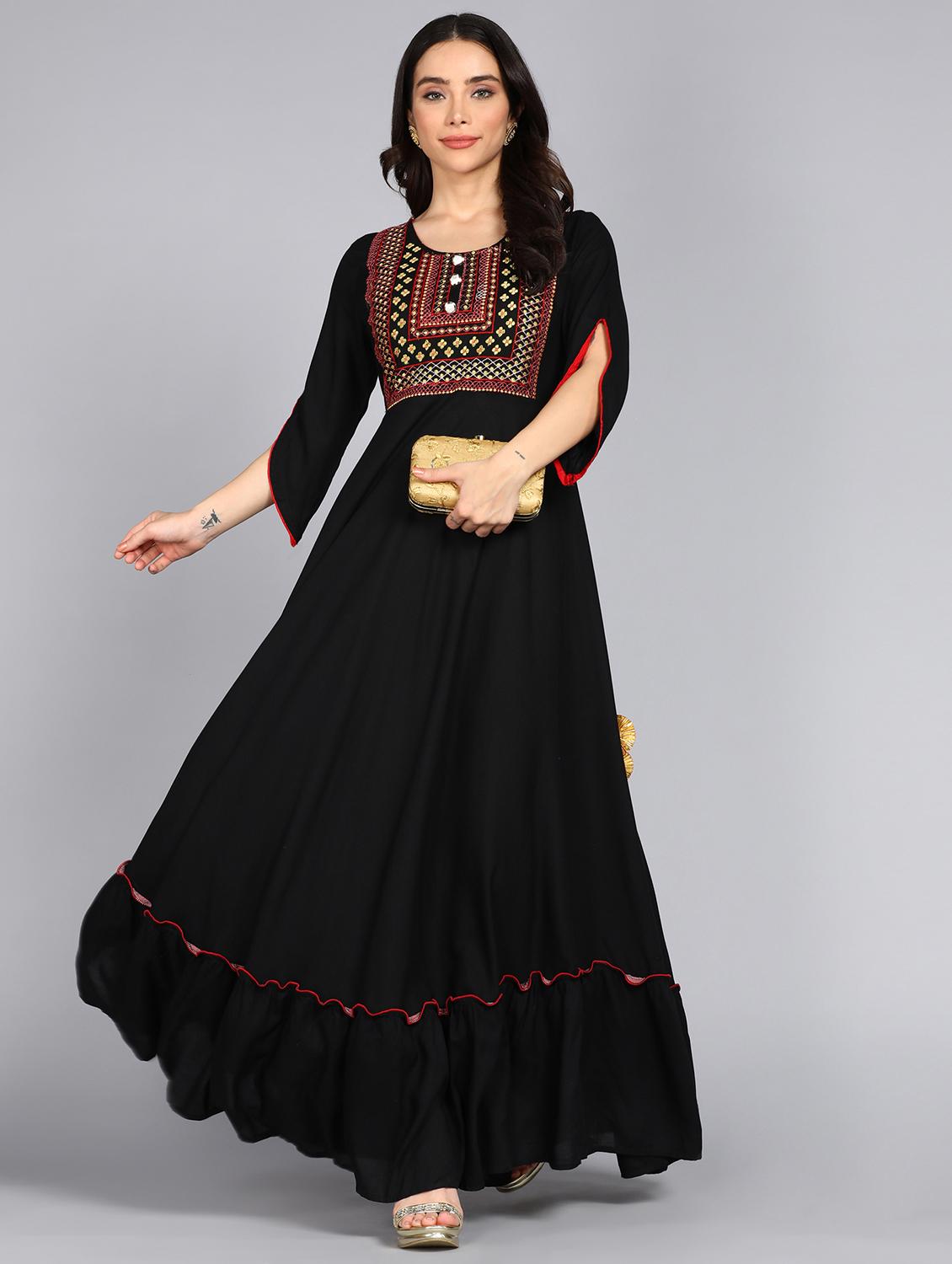 women embroidered round neck tiered ethnic dress - 21954455 -  Zoom Image - 0