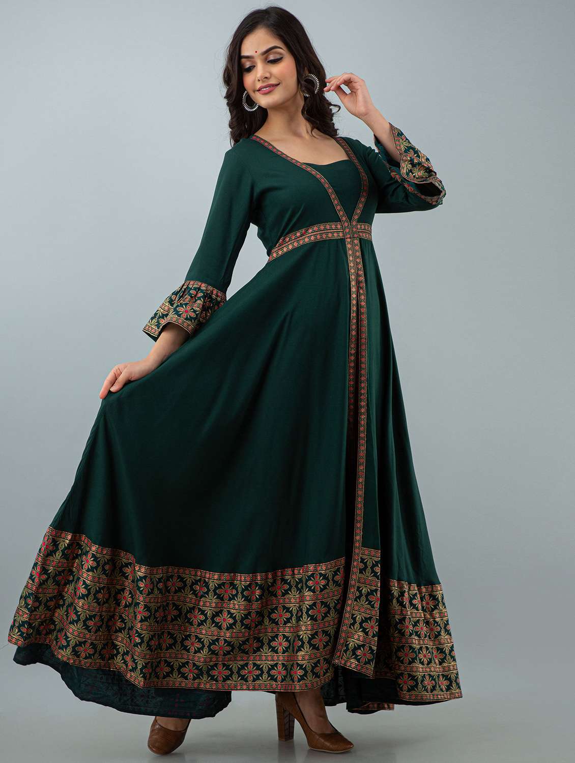 women three quarter sleeve flared ethnic dress - 21954464 -  Zoom Image - 0