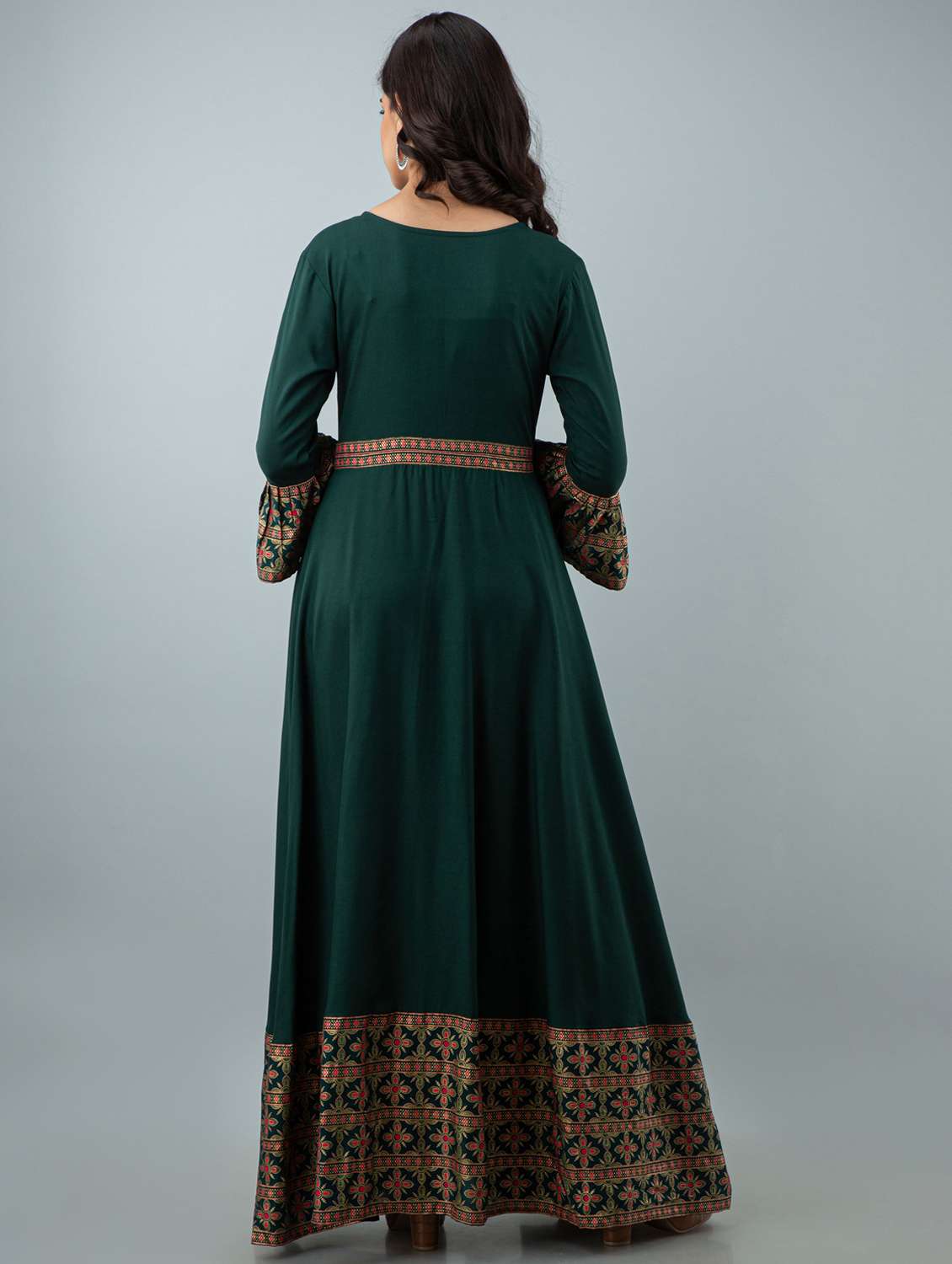 women three quarter sleeve flared ethnic dress - 21954464 -  Standard Image - 3