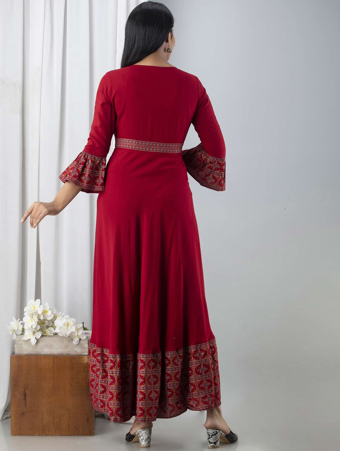 women three quarter sleeve flared ethnic dress - 21954465 -  Standard Image - 3