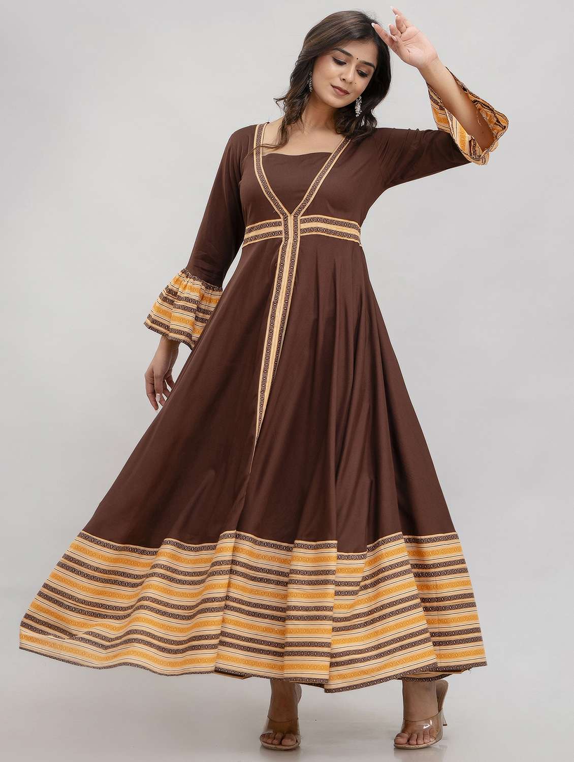 women three quarter sleeve flared ethnic dress