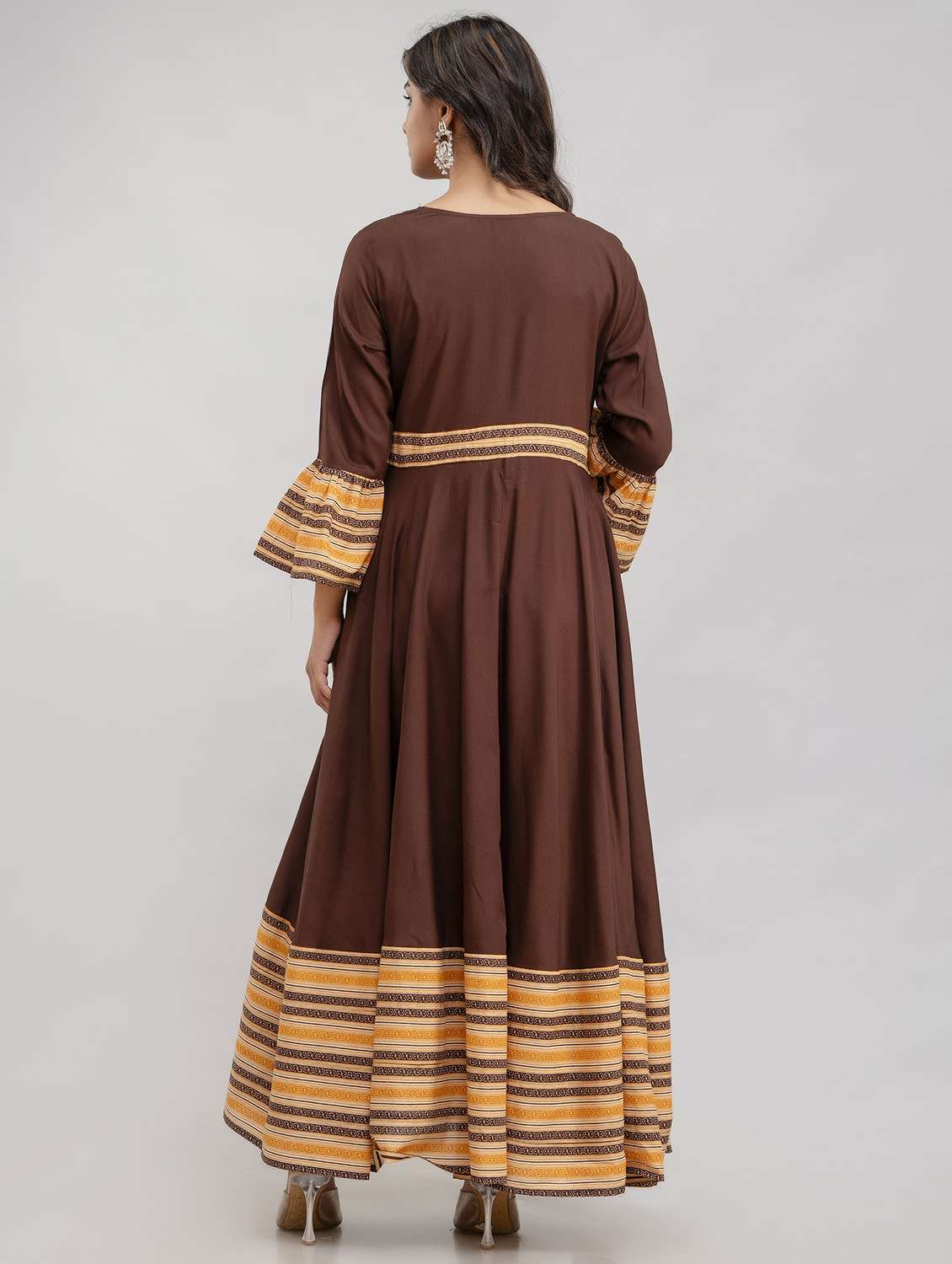 women three quarter sleeve flared ethnic dress - 21954466 - Standard Image - 3