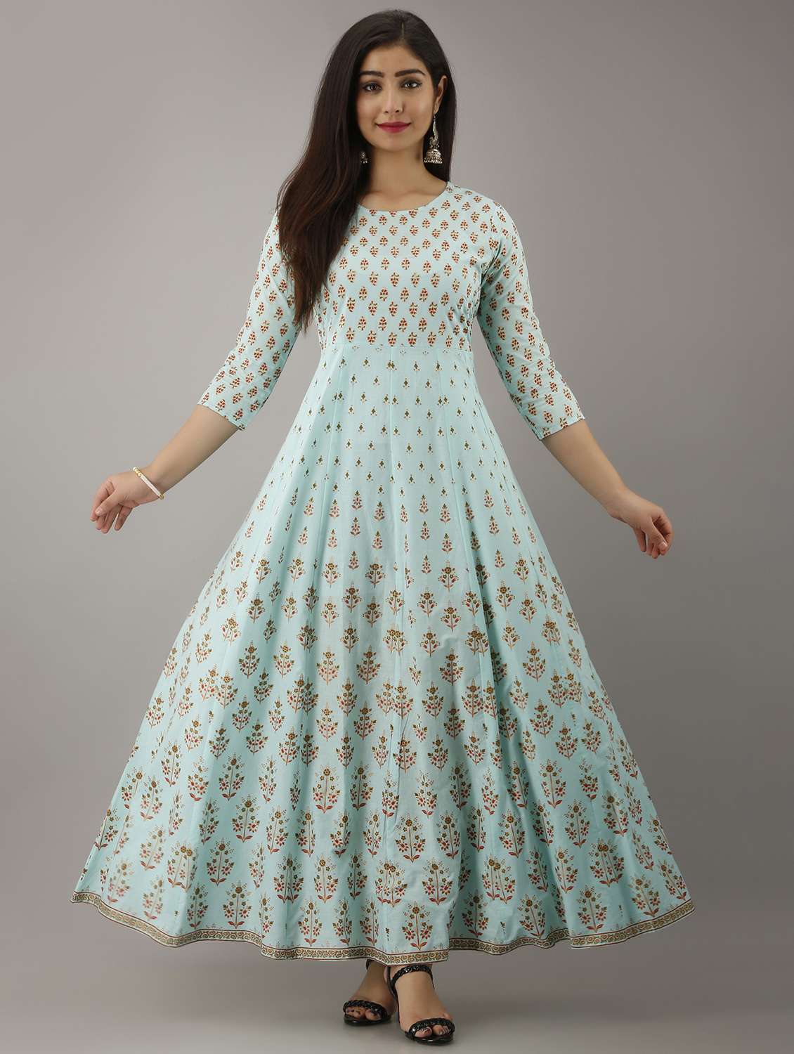 women three quarter sleeve anarkali ethnic dress
