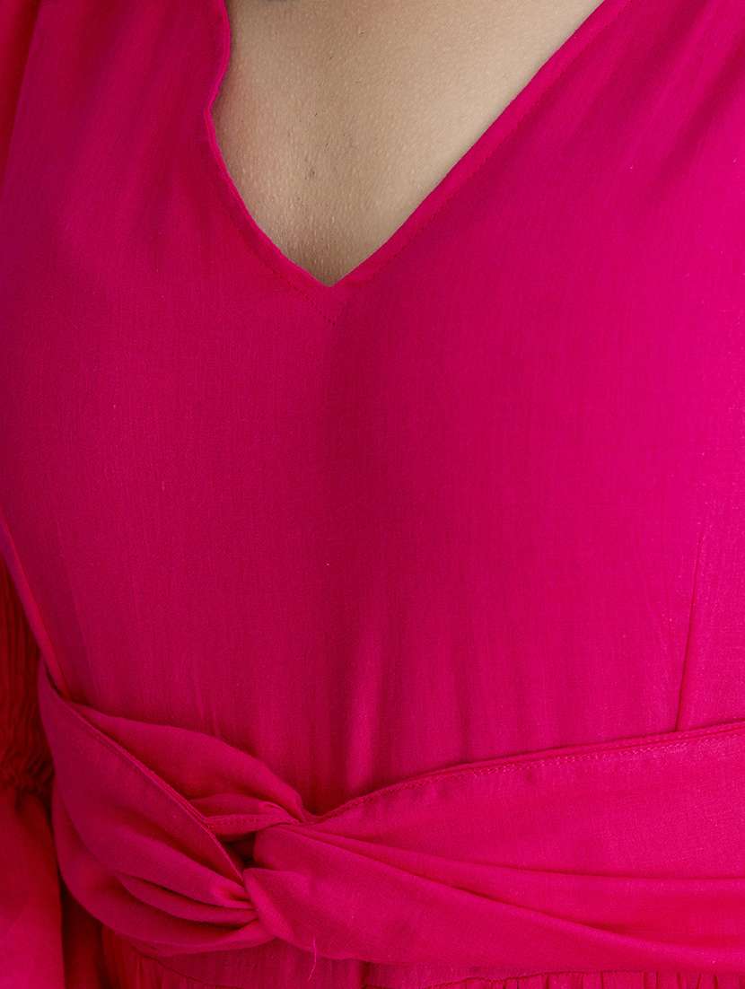 women pink solid long sleeve tiered dress - 21954469 - Standard Image - 5