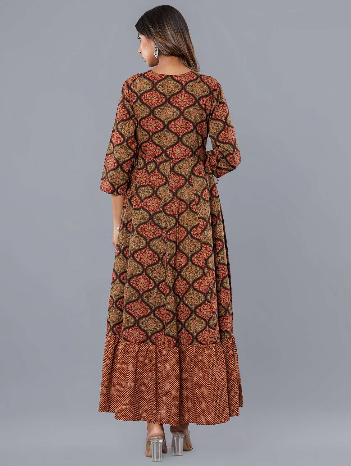 women three quarter sleeve tiered ethnic dress - 21954475 - Standard Image - 3