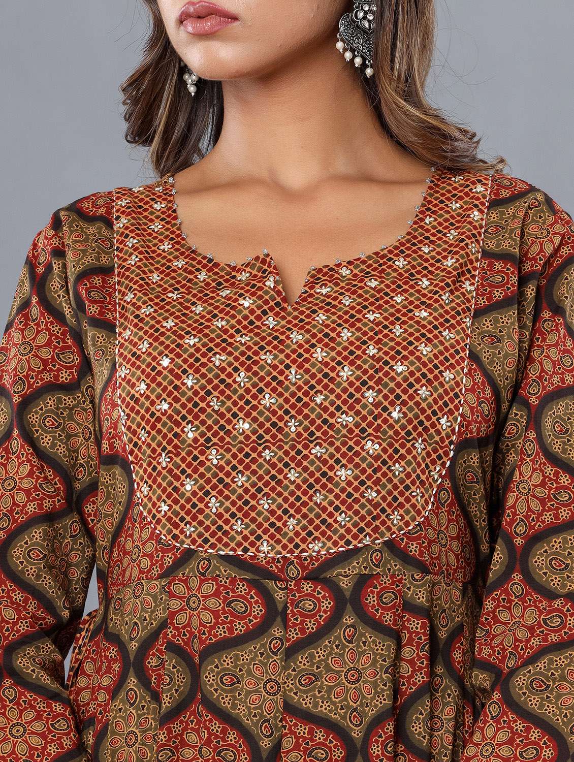 women three quarter sleeve tiered ethnic dress - 21954475 - Standard Image - 5